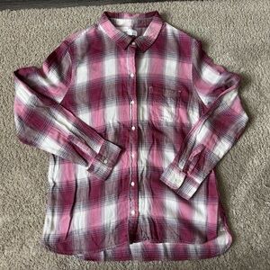 Gap Pink Plaid Fitted Boyfriend Shirt Size L Button Down
